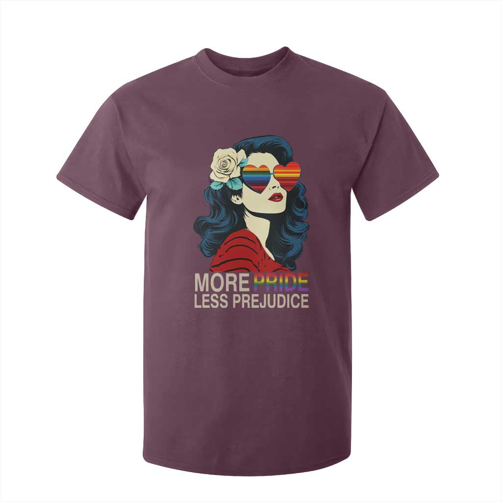 More Pride Less Prejudice T Shirt For Kid Retro Pride Month LGBTQ Feminist TS02 Maroon Print Your Wear