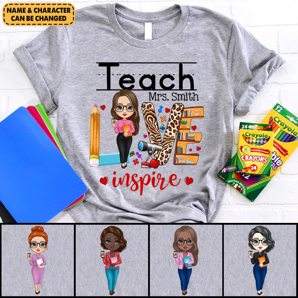 Personalized Teacher Teach Love Inspire T Shirt CTM Youth Custom - Printyourwear