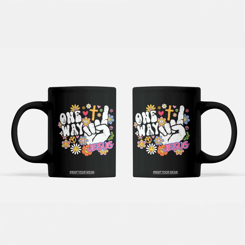 One Way Jesus Coffee Mug Christian Relgion Retro Hippie TS02 Black Print Your Wear