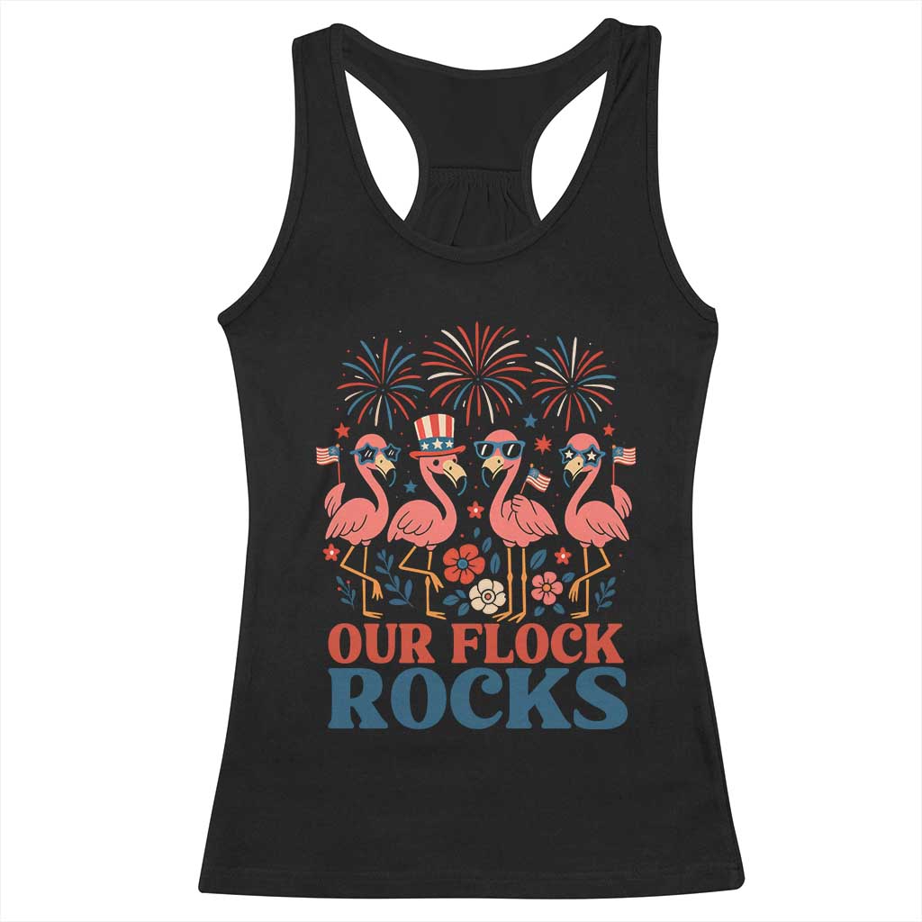 Our Flock Rocks Patriotic Flamingo Racerback Tank Top Funny 4th of July Family Matching TS02 Black Print Your Wear