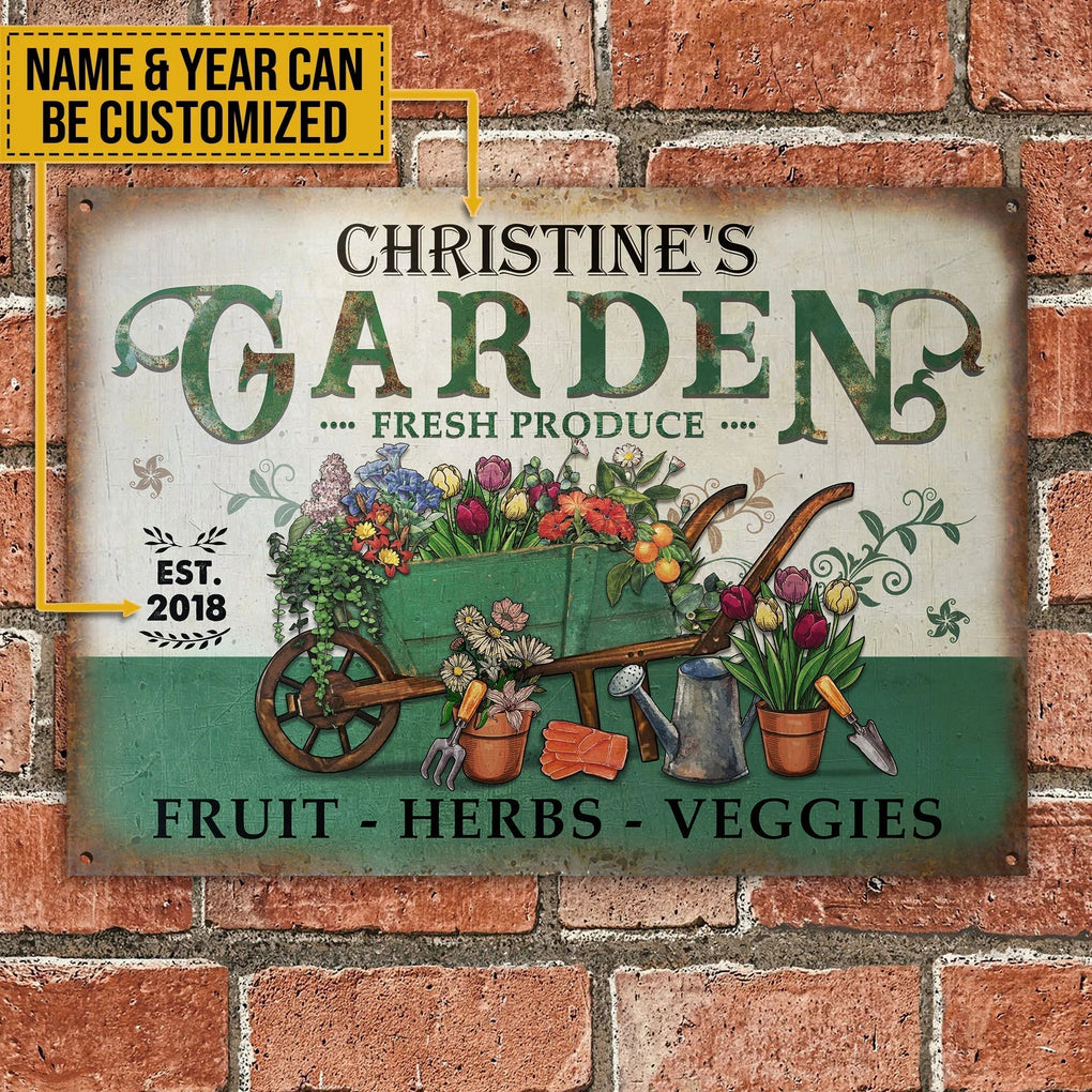 Personalized Metal Sign Garden Fresh Produce Plant Smiles Grow Love Vintage CTM One Size 24x18 inch (60.96x45.72 cm) Custom - Printyourwear