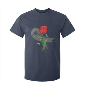 Parkinson's Awareness T Shirt For Kid Gray Ribbon Tulips Support Parkinsons Warrior TS02 Navy Print Your Wear