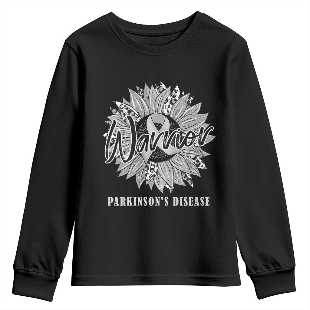 Parkinson's Warrior Youth Sweatshirt Silver Ribbon Sunflower Support Awareness TS02 Black Print Your Wear