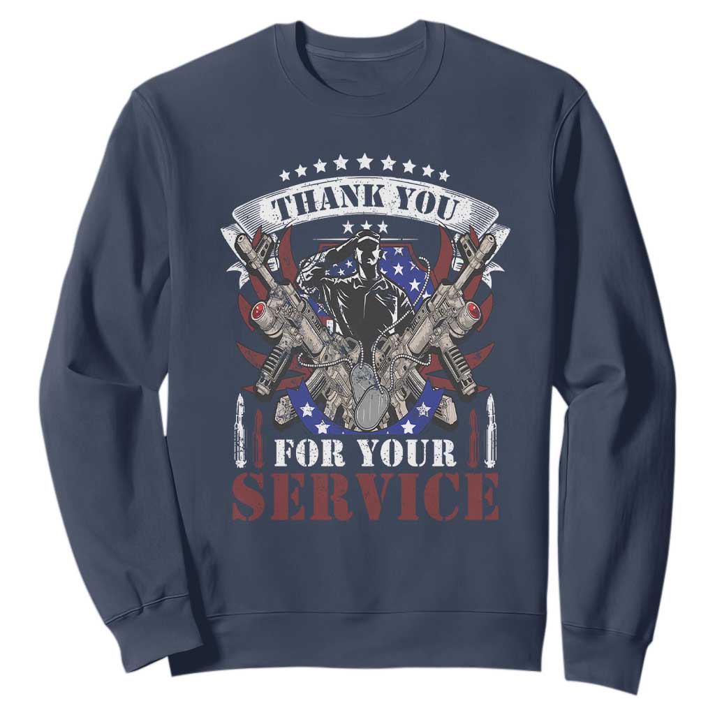 Patriotic Memorial Day Sweatshirt Thank You For Your Service Veterans Remembrance TS02 Navy Print Your Wear
