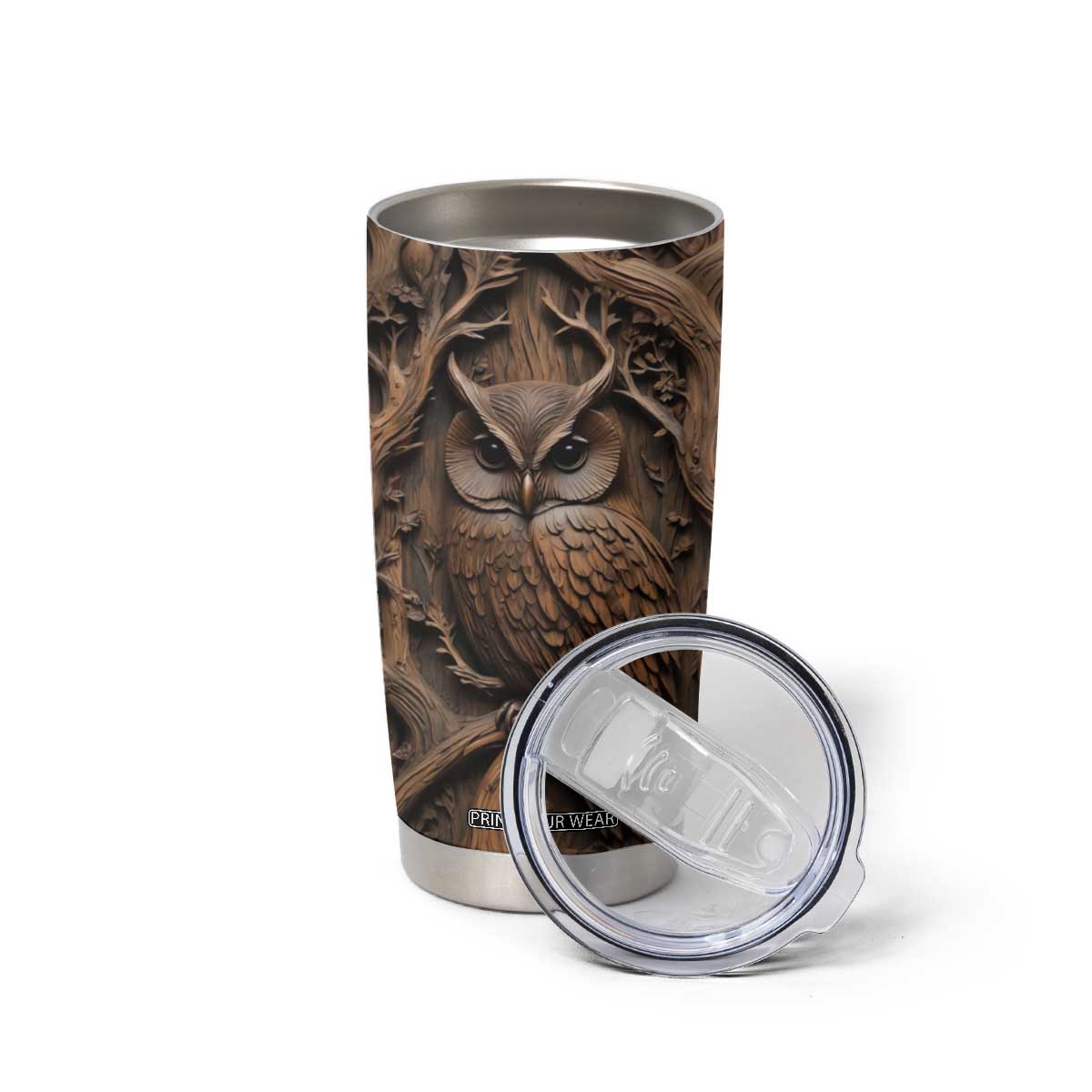 Personalized Owl Tumbler Cup in Night Forest with Leather Carving Style TS04 Print Your Wear