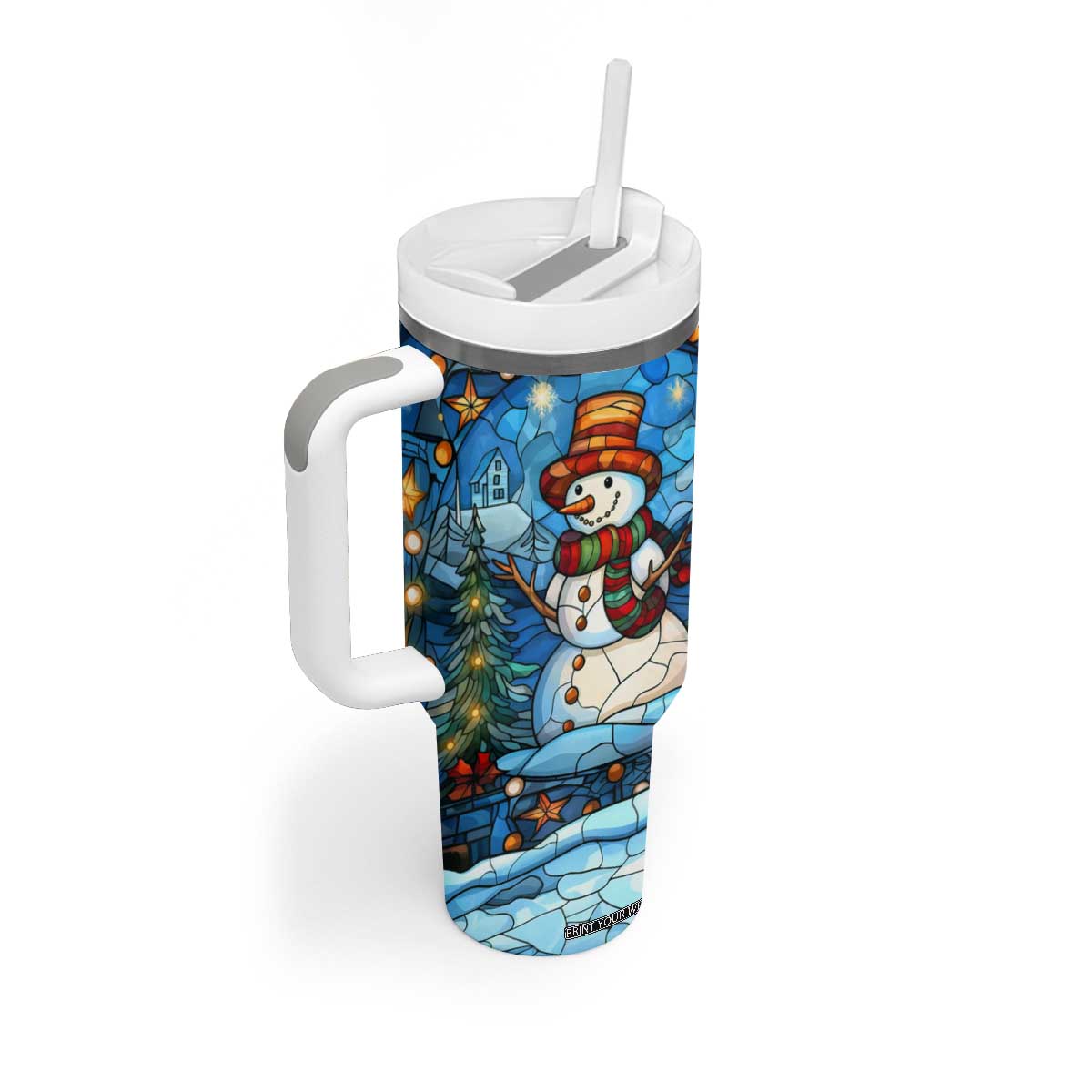 Personalized Snowman Tumbler With Handle with Stained Glass Style Design TS04 Print Your Wear