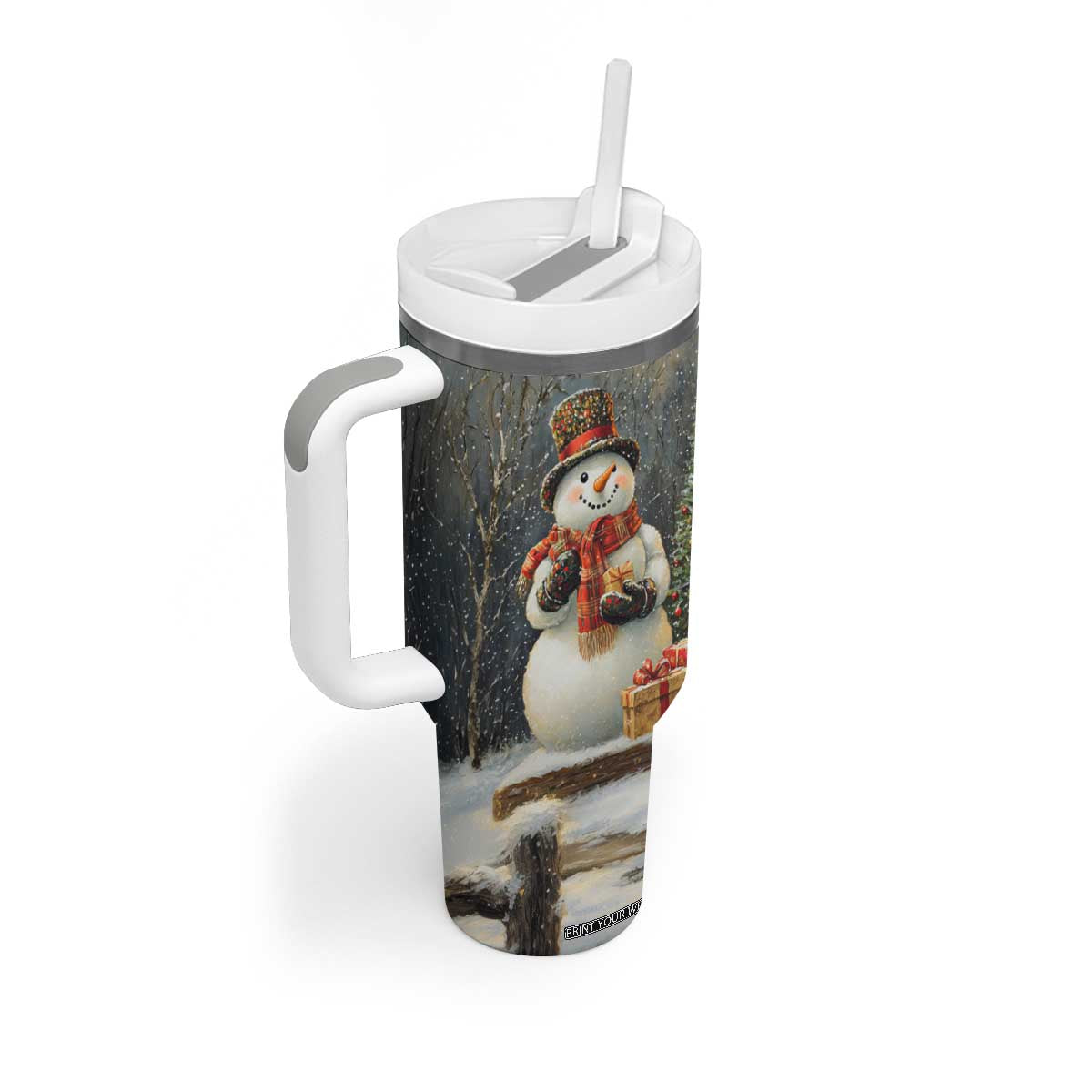 Personalized Snowman Tumbler With Handle with Vintage Christmas Theme TS04 Print Your Wear