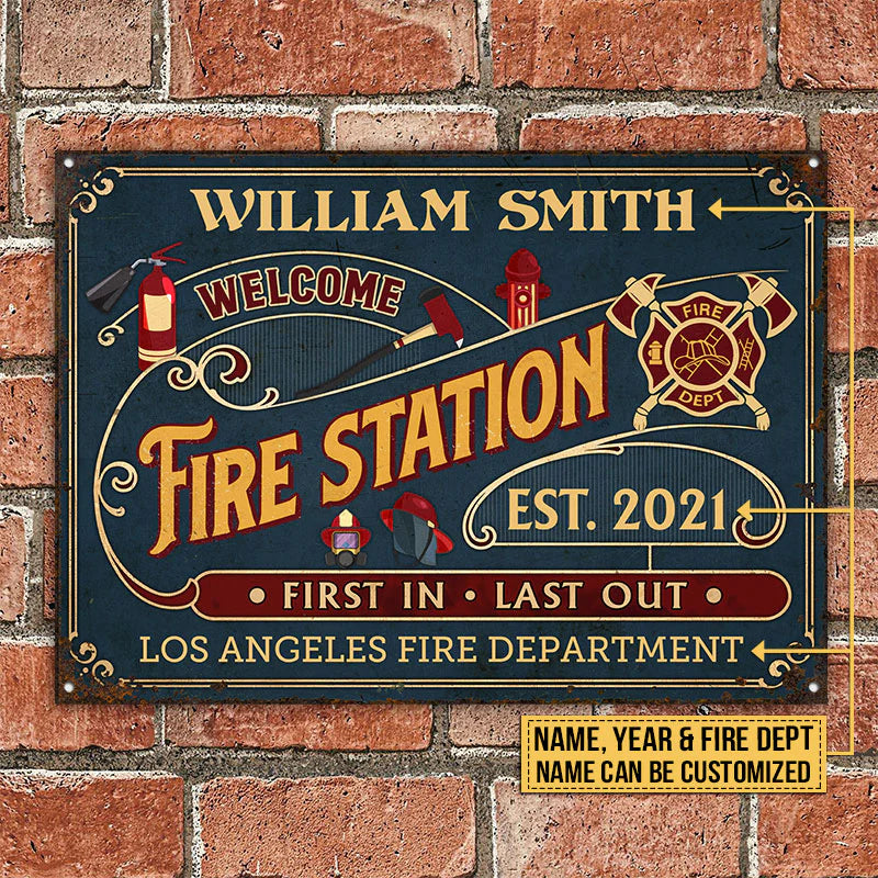 Personalized Metal Sign Firefighter Welcome Fire Station CTM One Size 24x18 inch (60.96x45.72 cm) Custom - Printyourwear