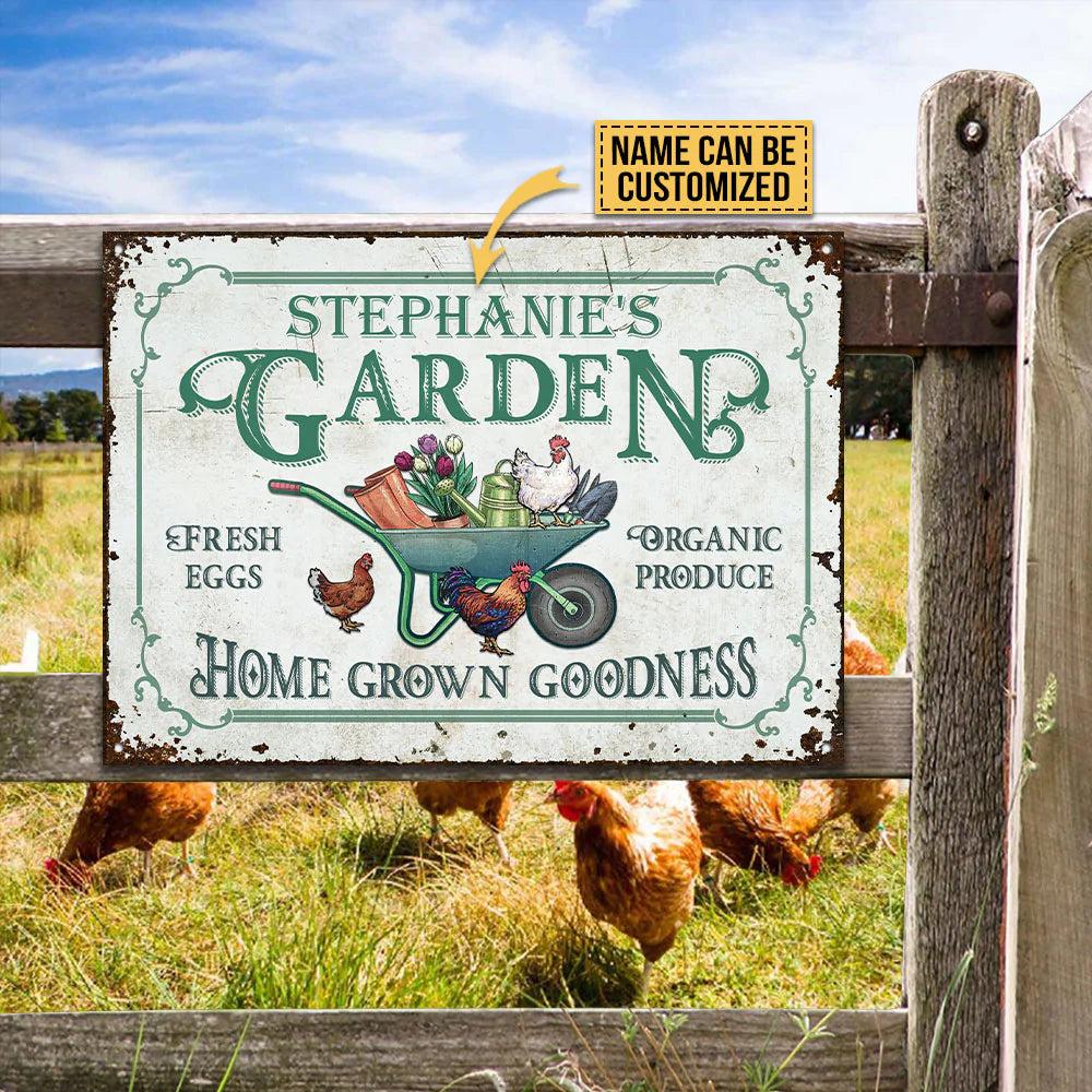 Personalized Metal Sign Garden Chicken Home Grown CTM One Size 24x18 inch (60.96x45.72 cm) Custom - Printyourwear