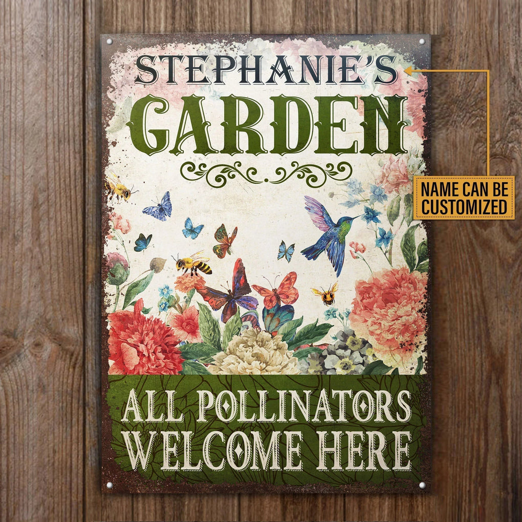 Personalized Metal Sign Garden Pollinators Welcome CTM One Size 24x18 inch (60.96x45.72 cm) Custom - Printyourwear