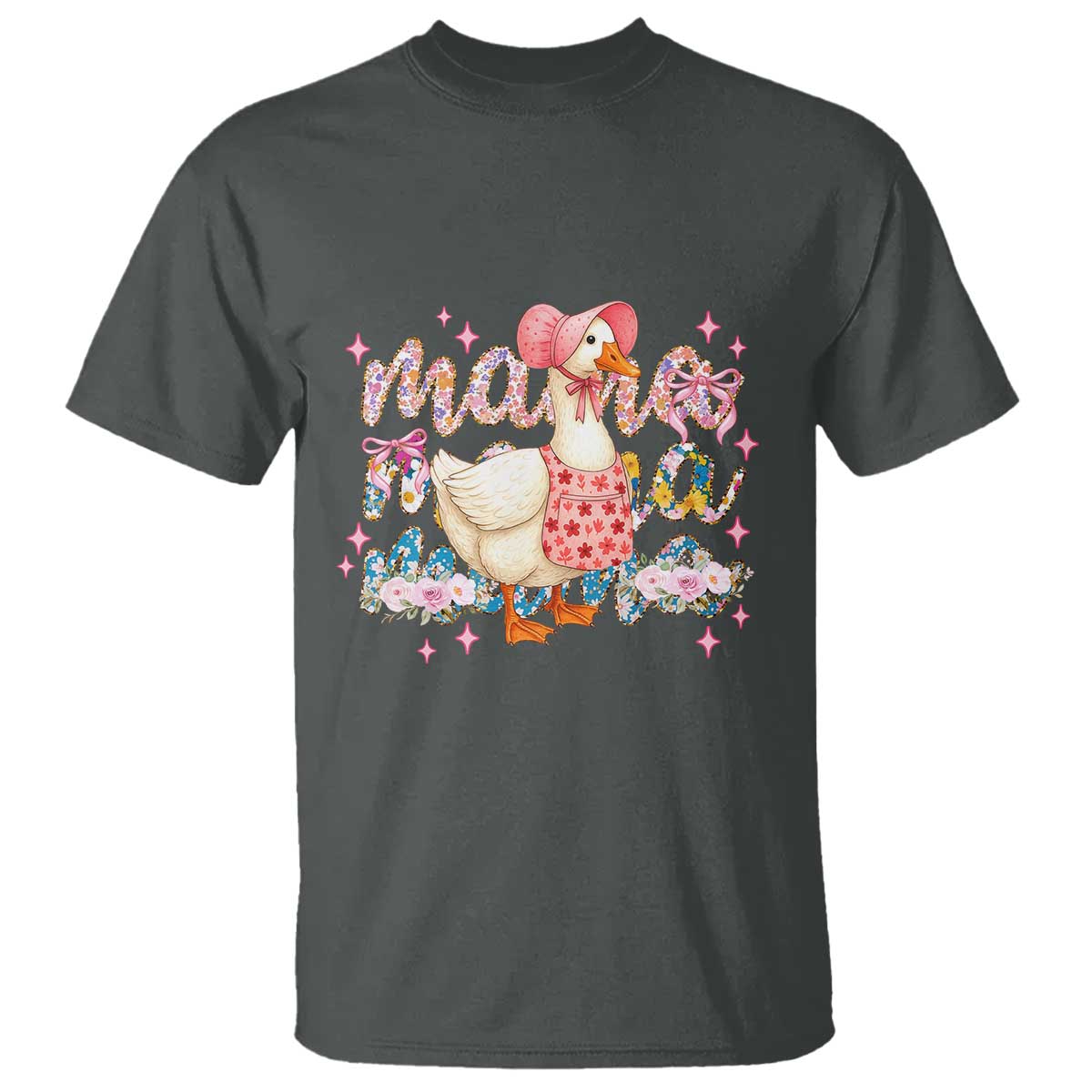 Pink Floral Mama Goose T Shirt Retro Botanical Mom Mothers Day TS02 Dark Heather Print Your Wear
