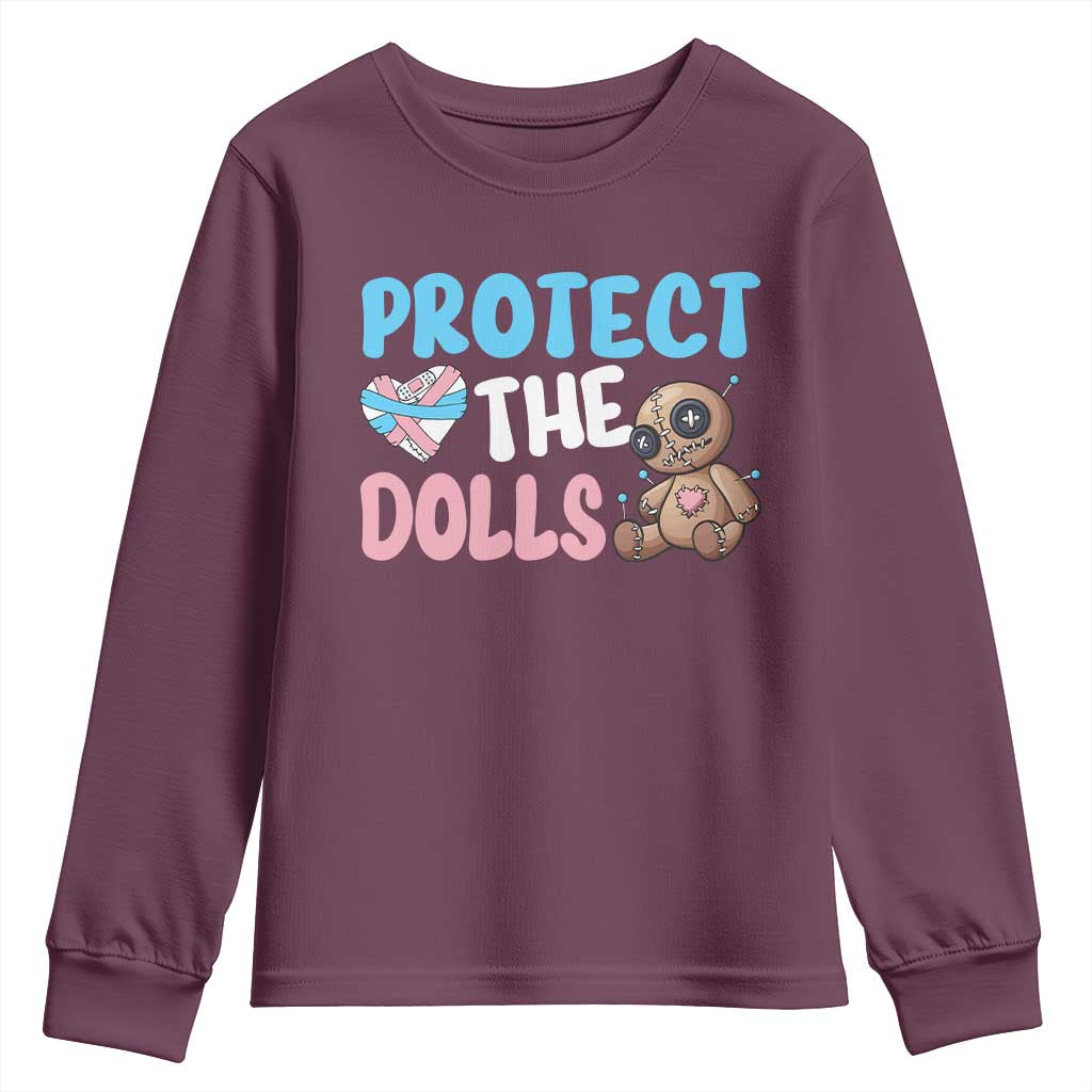 Protect The Dolls Youth Sweatshirt Transgender Trans Pride TS10 Maroon Print Your Wear