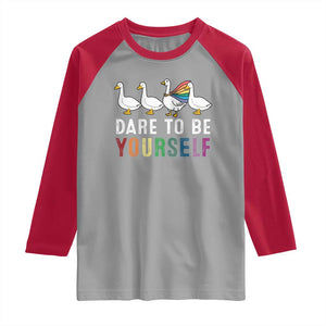 Rainbow Goose Dare to Be Yourself LGBTQ Pride Raglan Shirt TS10 Sport Gray Red Print Your Wear