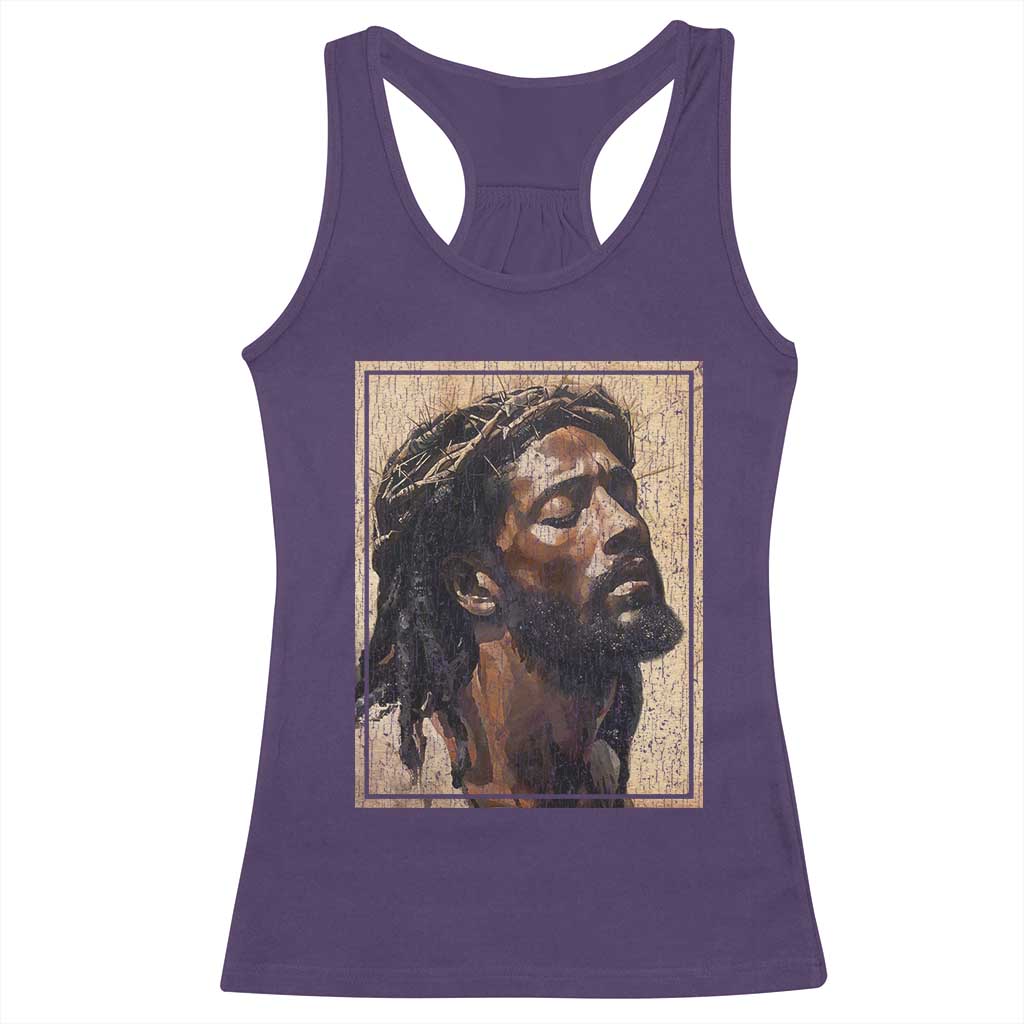 Religious Black Jesus With Crown Of Thorns Racerback Tank Top TS11 Purple Print Your Wear