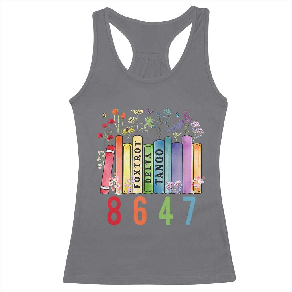 Retro 8647 Racerback Tank Top Foxtrots Delta Tangos Book Flower TS10 Charcoal Print Your Wear
