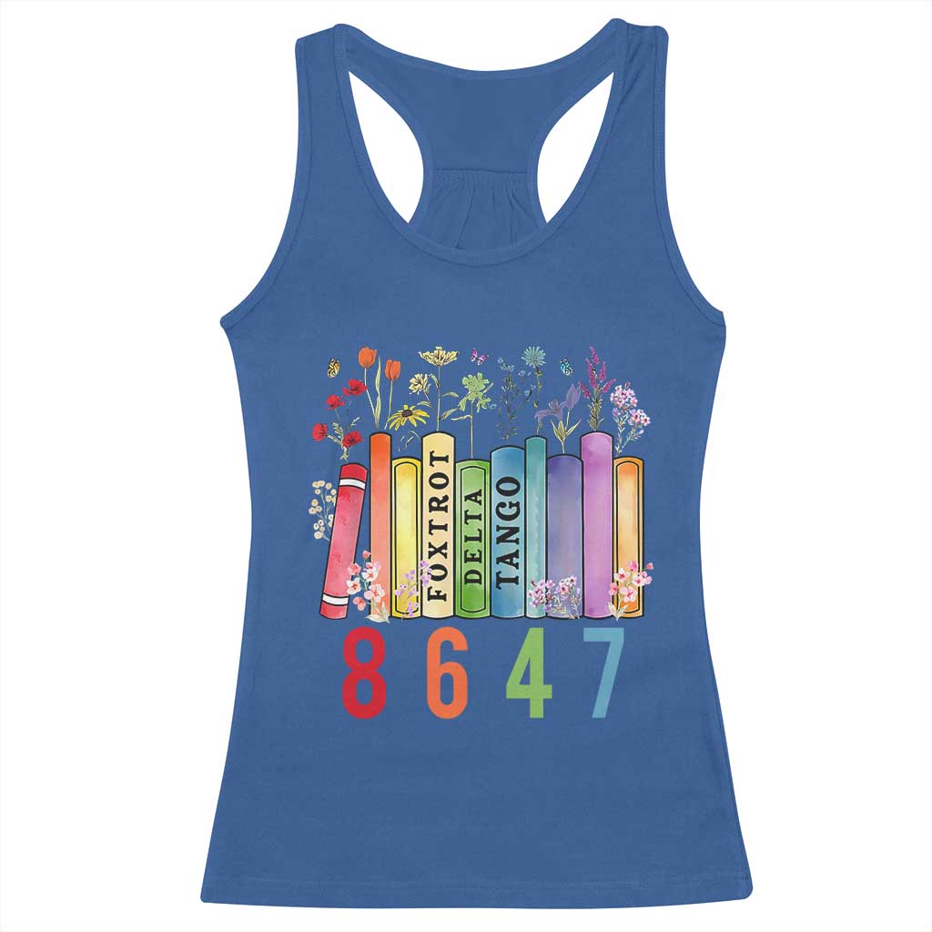 Retro 8647 Racerback Tank Top Foxtrots Delta Tangos Book Flower TS10 Royal Blue Print Your Wear