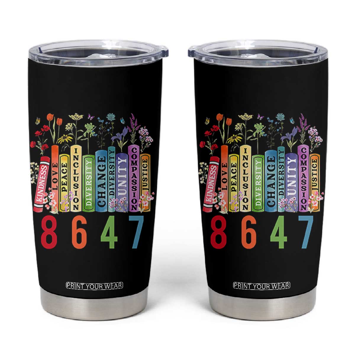Retro 8647 Tumbler Cup Equal Rights Book Flower Feminist Women Rights TS10 Black Print Your Wear