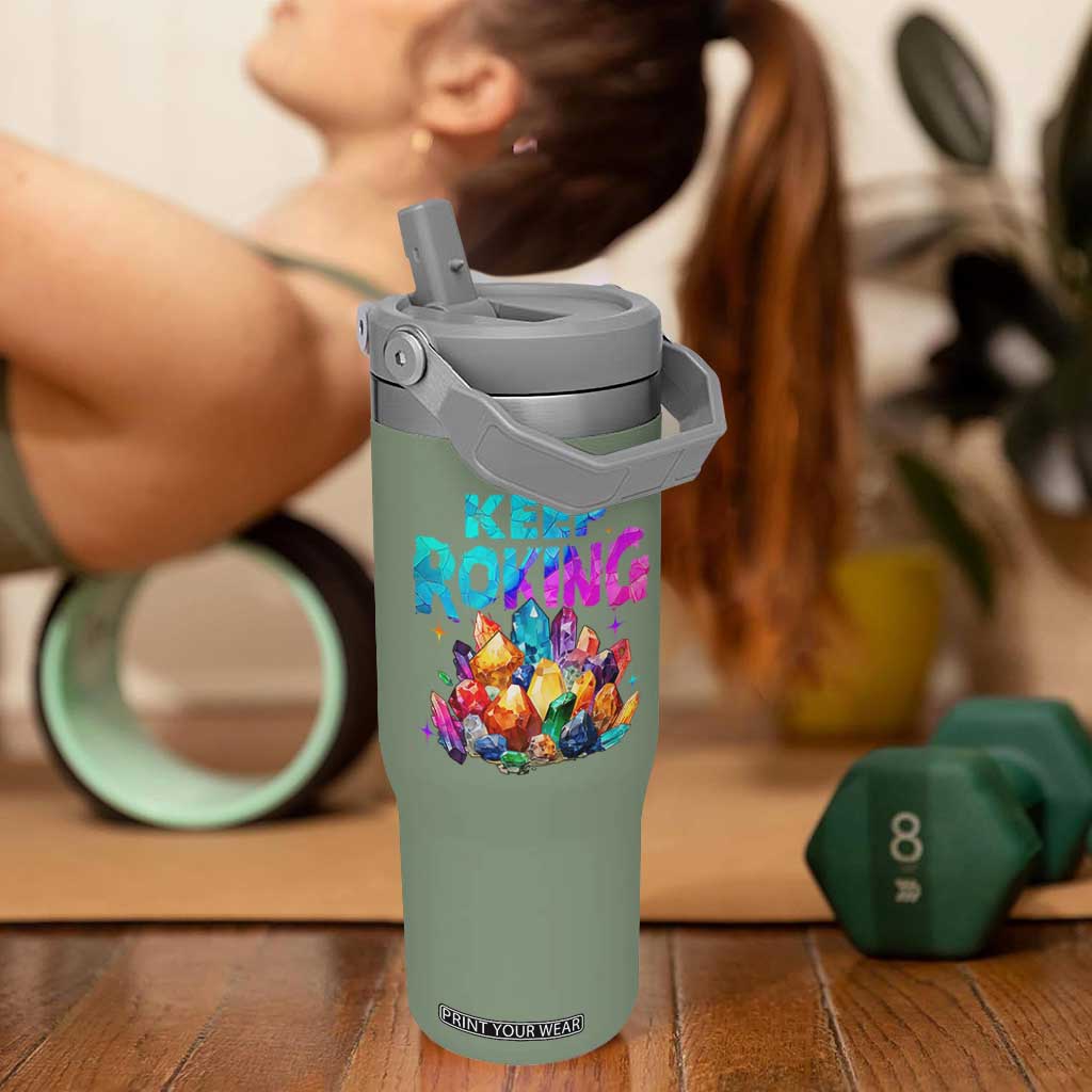 Rock Collector Flip Straw Tumbler Keep Rocking Geologist TS09 One Size: 30 oz Moss Green Print Your Wear