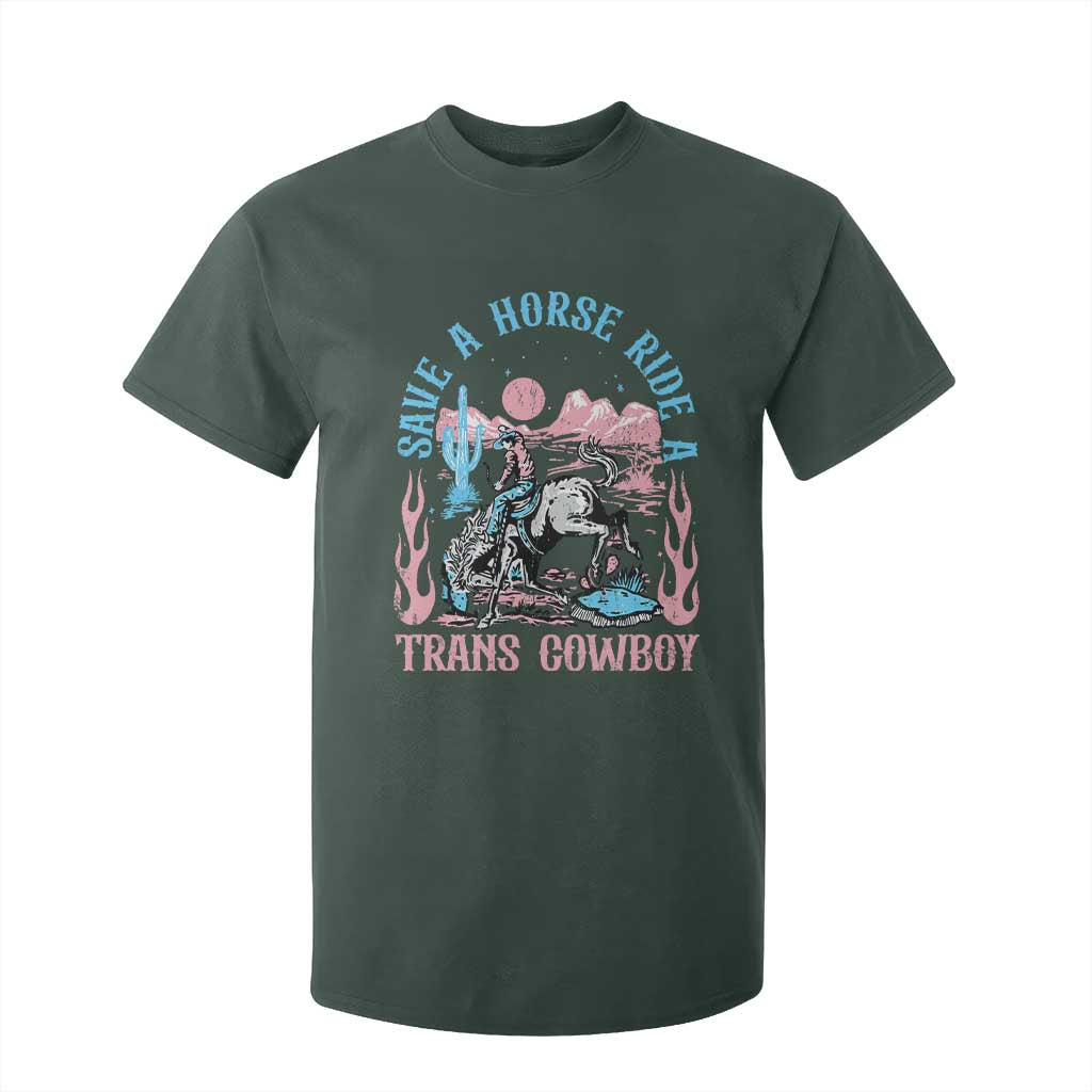 Save A Horse Ride A Trans Cowboy T Shirt For Kid Transgender Trans Pride LGBTQ TS10 Dark Forest Green Print Your Wear