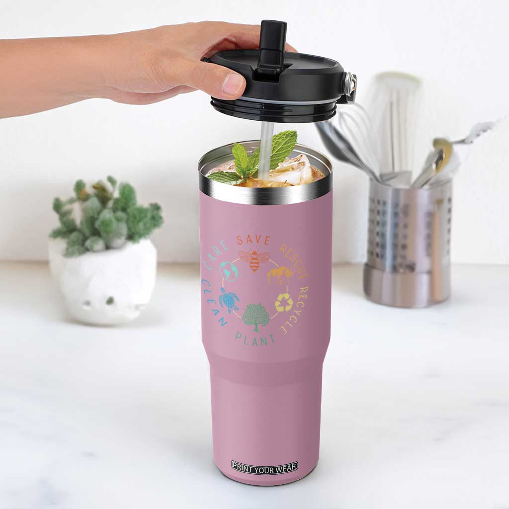 Save Bees Rescue Animals Recycle Plastic Flip Straw Tumbler Earth Day Protect The Environment TS02 One Size: 30 oz Light Pink Print Your Wear
