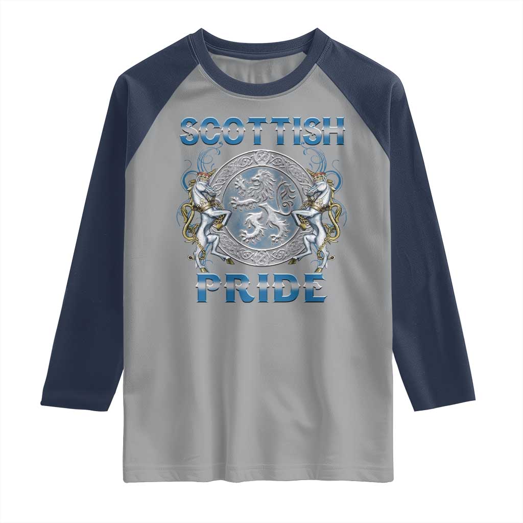 Scottish Pride Raglan Shirt Lion Rampant Unicorns Scottish Flag TS11 Sport Gray Navy Print Your Wear