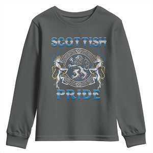 Scottish Pride Youth Sweatshirt Lion Rampant Unicorns Scottish Flag TS11 Dark Heather Print Your Wear