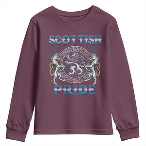 Scottish Pride Youth Sweatshirt Lion Rampant Unicorns Scottish Flag TS11 Maroon Print Your Wear