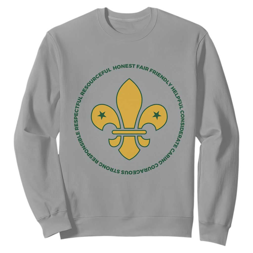 Scout Law Values Sweatshirt Scouting Troop Leader Fleur-de-Lis TS02 Sport Gray Print Your Wear