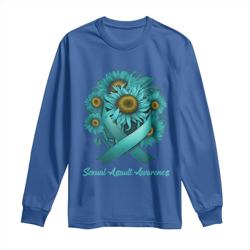 Sexual Assault Awareness Long Sleeve Shirt Teal Ribbon Sunflowers Support TS02 Royal Blue Print Your Wear