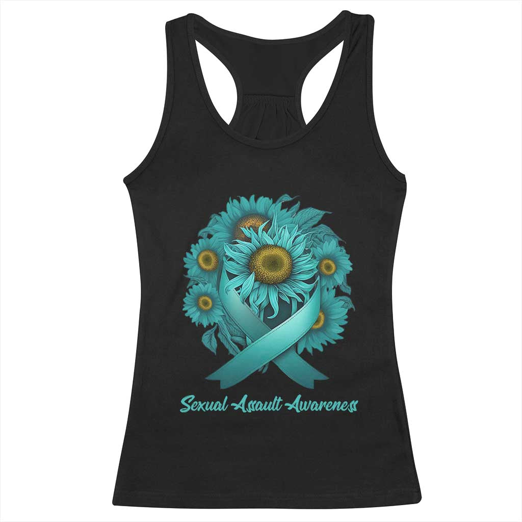 Sexual Assault Awareness Racerback Tank Top Teal Ribbon Sunflowers Support TS02 Black Print Your Wear