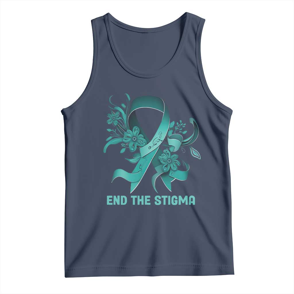 Sexual Assault Awareness Tank Top End The Stigma Teal Floral Ribbon TS02 Navy Print Your Wear