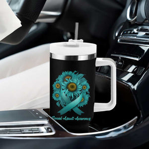 Sexual Assault Awareness Tumbler With Handle Teal Ribbon Sunflowers Support TS02 Print Your Wear