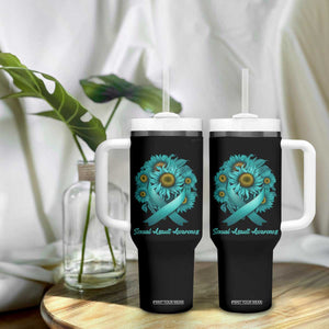 Sexual Assault Awareness Tumbler With Handle Teal Ribbon Sunflowers Support TS02 Print Your Wear