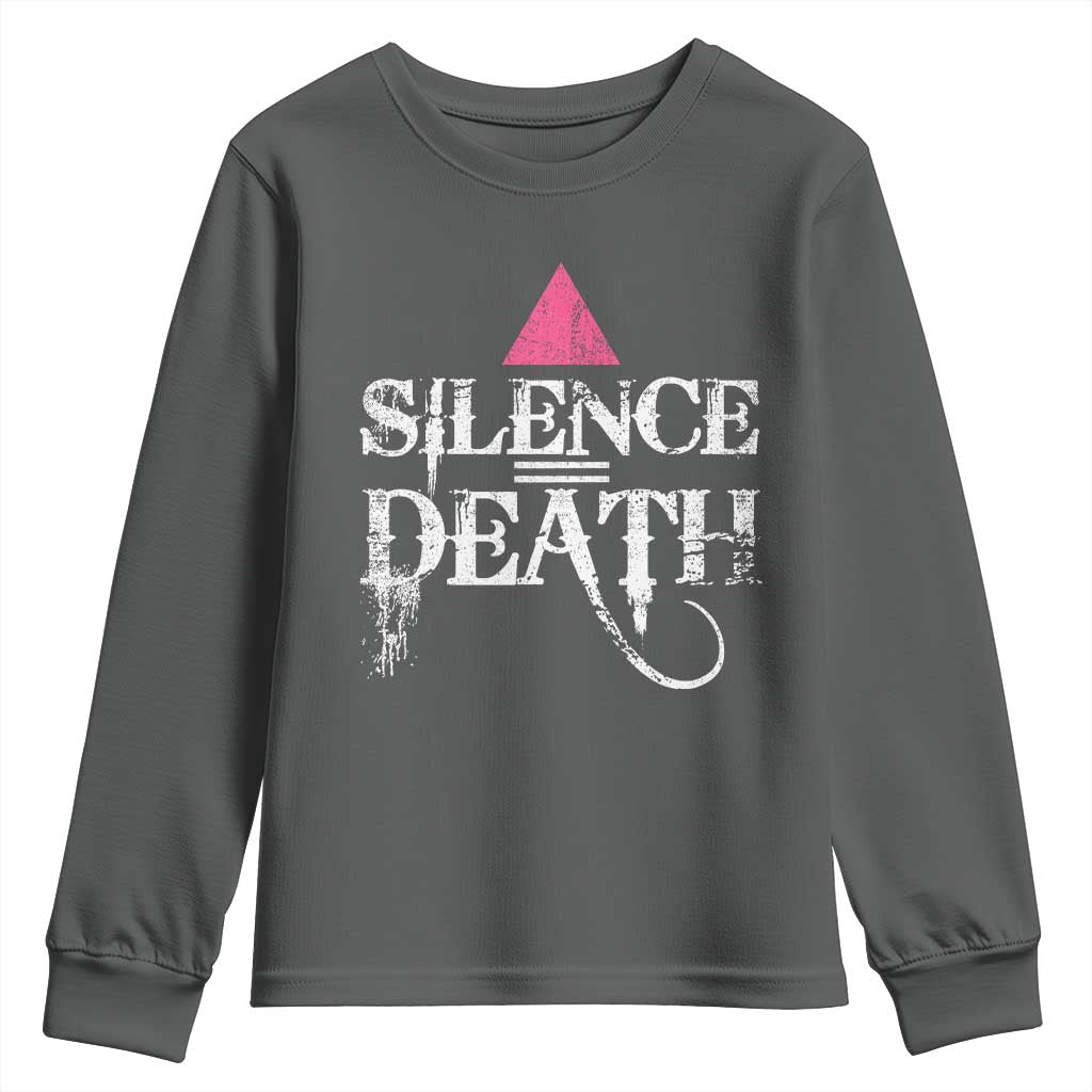 Silence Death Youth Sweatshirt LGBTQ Pride Month TS10 Dark Heather Print Your Wear