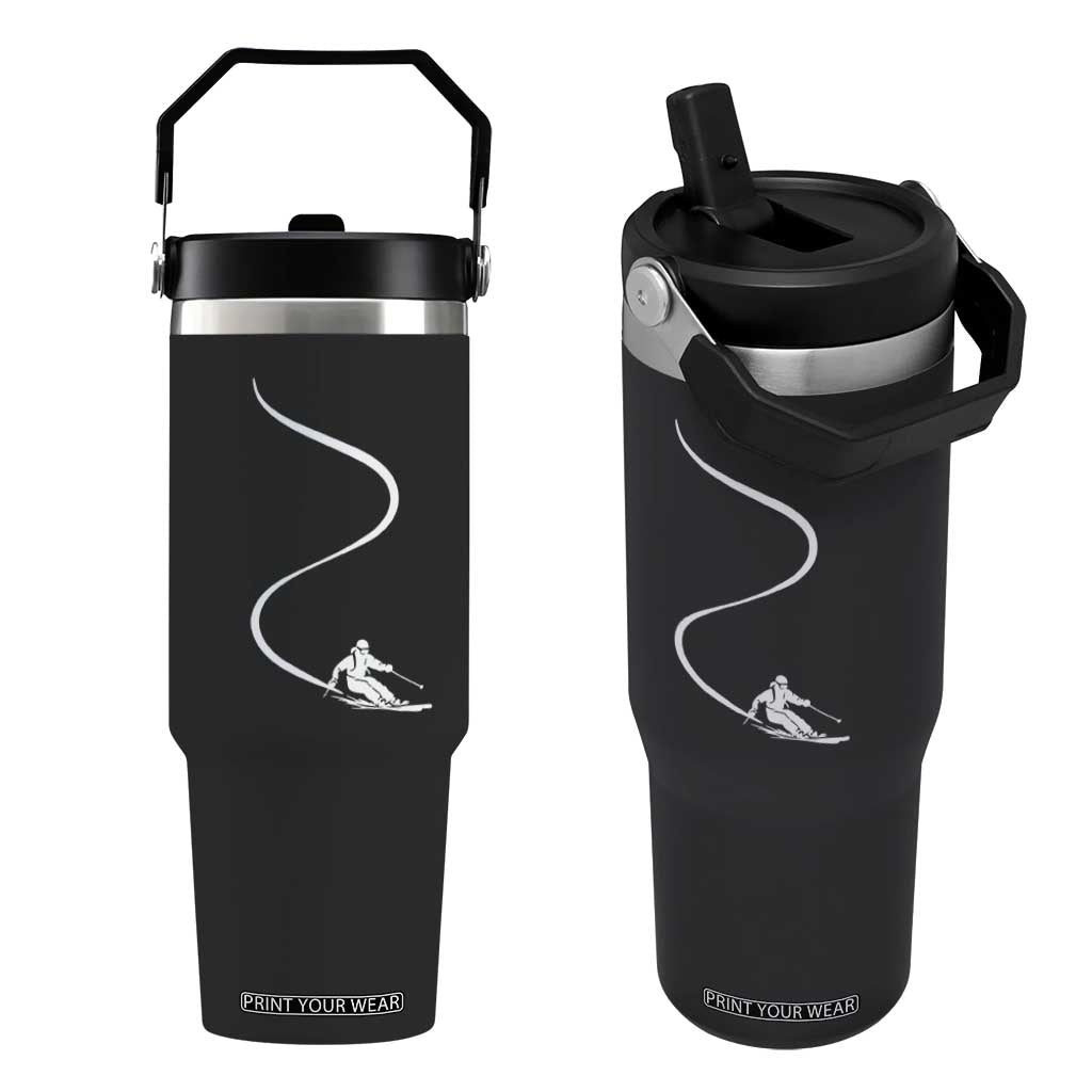 Skiing Flip Straw Tumbler Skier With Tracks In Deep Powder Snow Freeride Gift TS10 One Size: 30 oz Black Print Your Wear