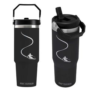 Skiing Flip Straw Tumbler Skier With Tracks In Deep Powder Snow Freeride Gift TS10 One Size: 30 oz Black Print Your Wear
