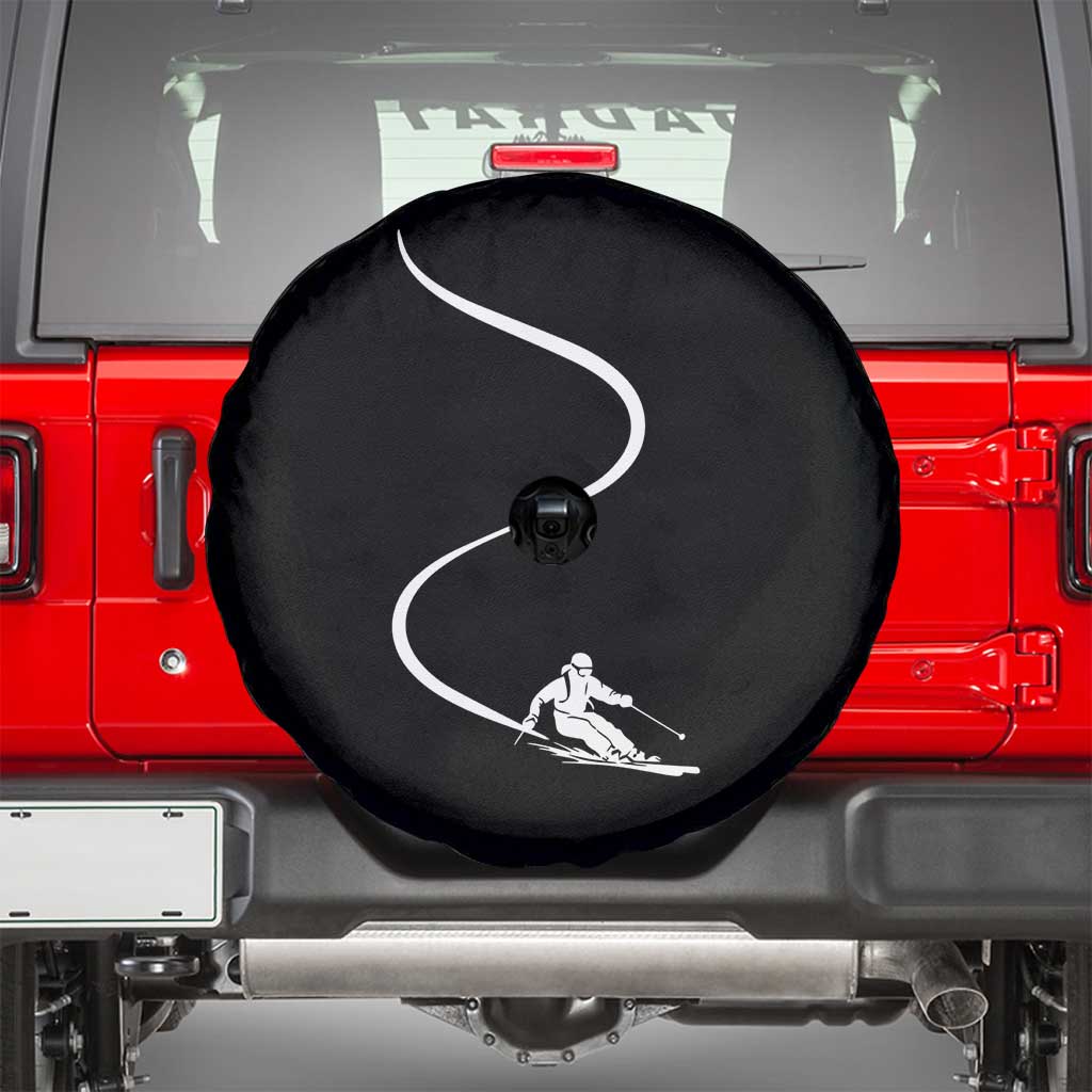 Skiing Spare Tire Cover Skier With Tracks In Deep Powder Snow Freeride Gift TS10 Black Print Your Wear