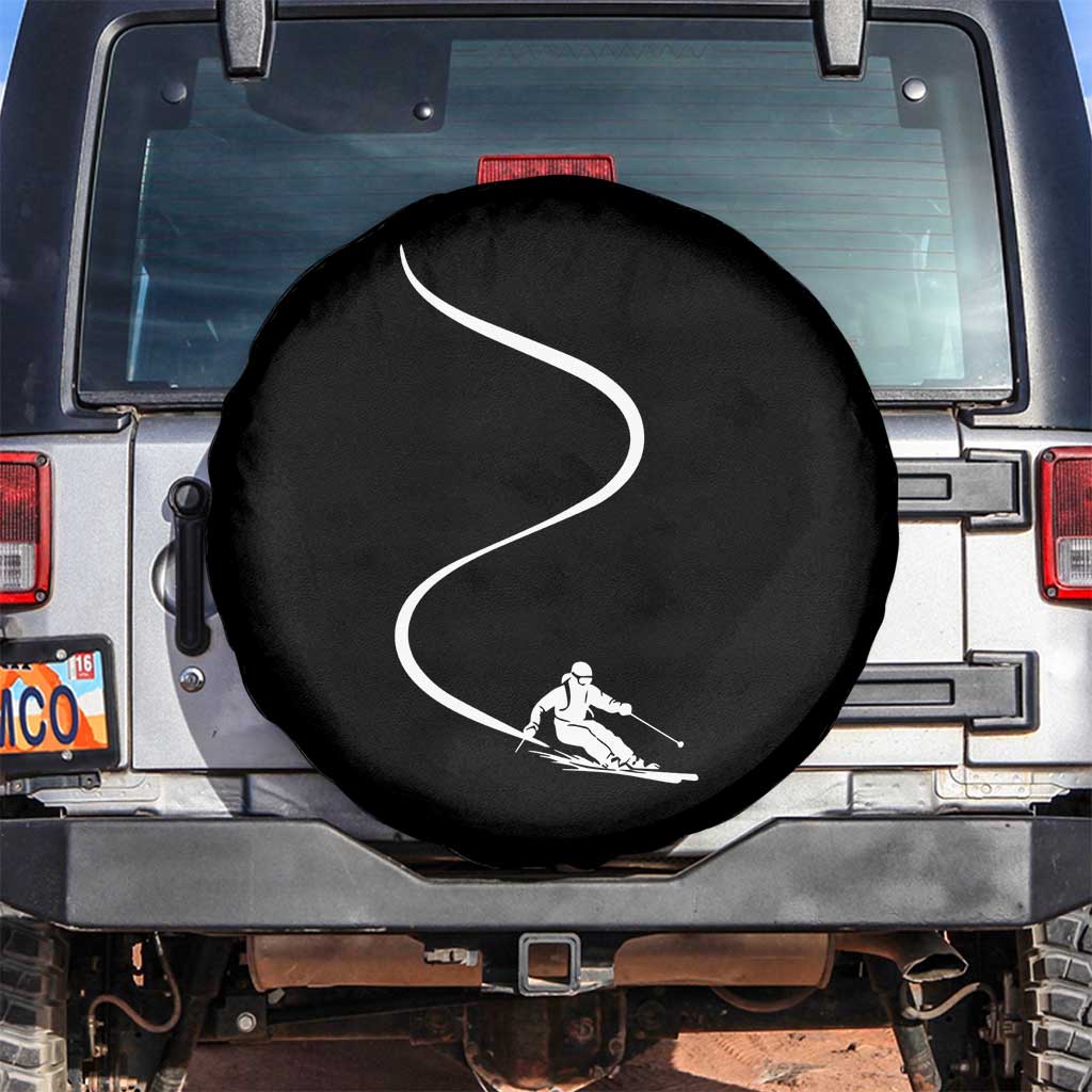 Skiing Spare Tire Cover Skier With Tracks In Deep Powder Snow Freeride Gift TS10 No hole Black Print Your Wear