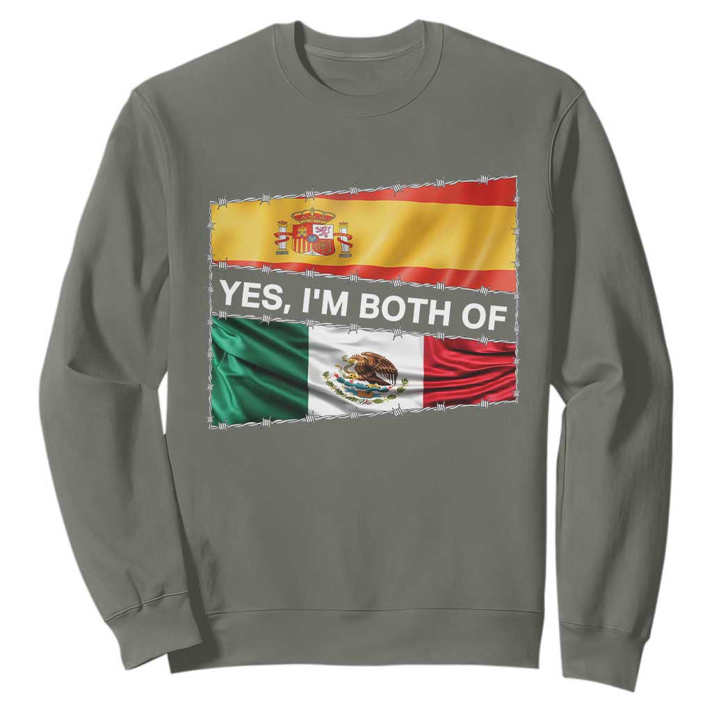 Spain Mexico Heritage Pride Sweatshirt Yes I'm Both Identity Roots for Hispanics Latinos TS02 Military Green Print Your Wear
