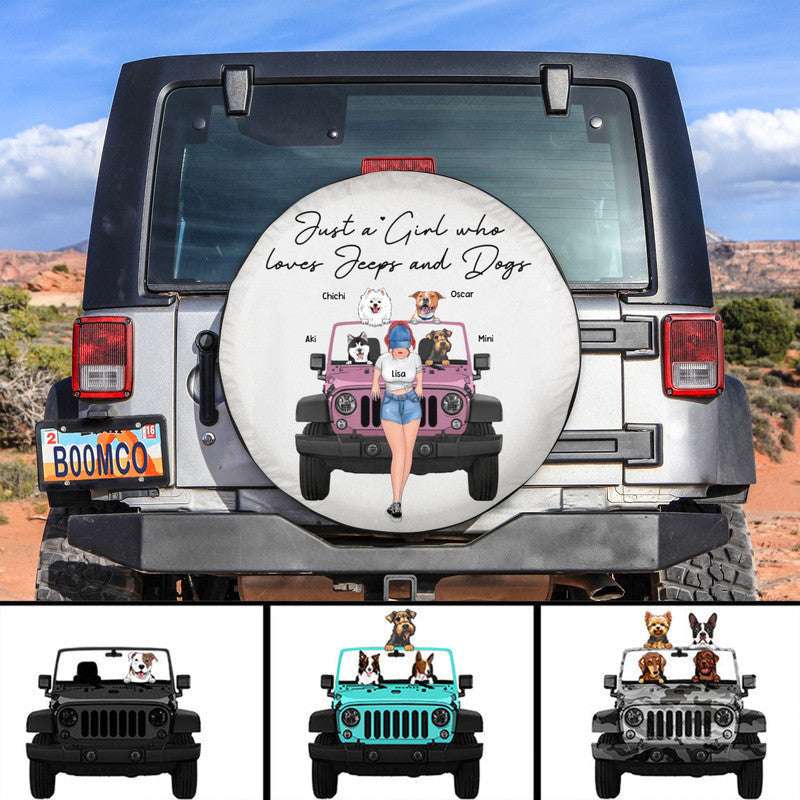 Custom JP Tire Cover With Camera Hole, Just A Girl Who Loves JPs And Dogs NO.3 Spare Tire Cover CTM Custom - Printyourwear
