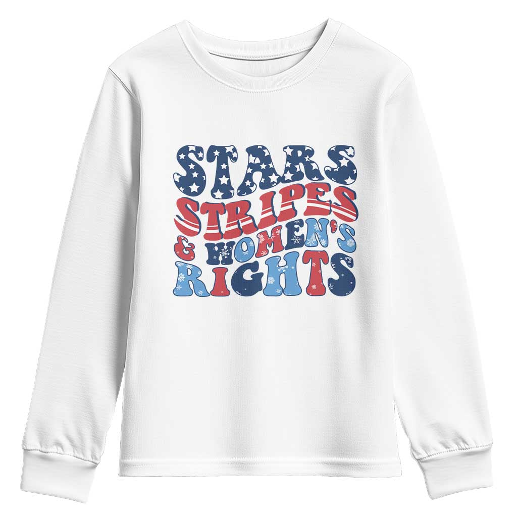Stars Stripes And Women Rights Youth Sweatshirt Groovy Retro 4th Of July TS10 White Print Your Wear