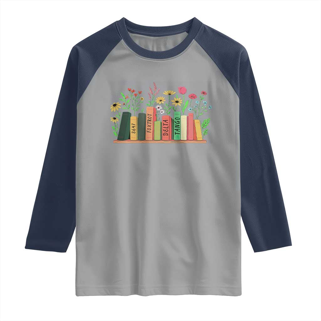 Subtle FDT 8647 Raglan Shirt Foxtrots Deltas Tangos Book Lovers Flower TS02 Sport Gray Navy Print Your Wear