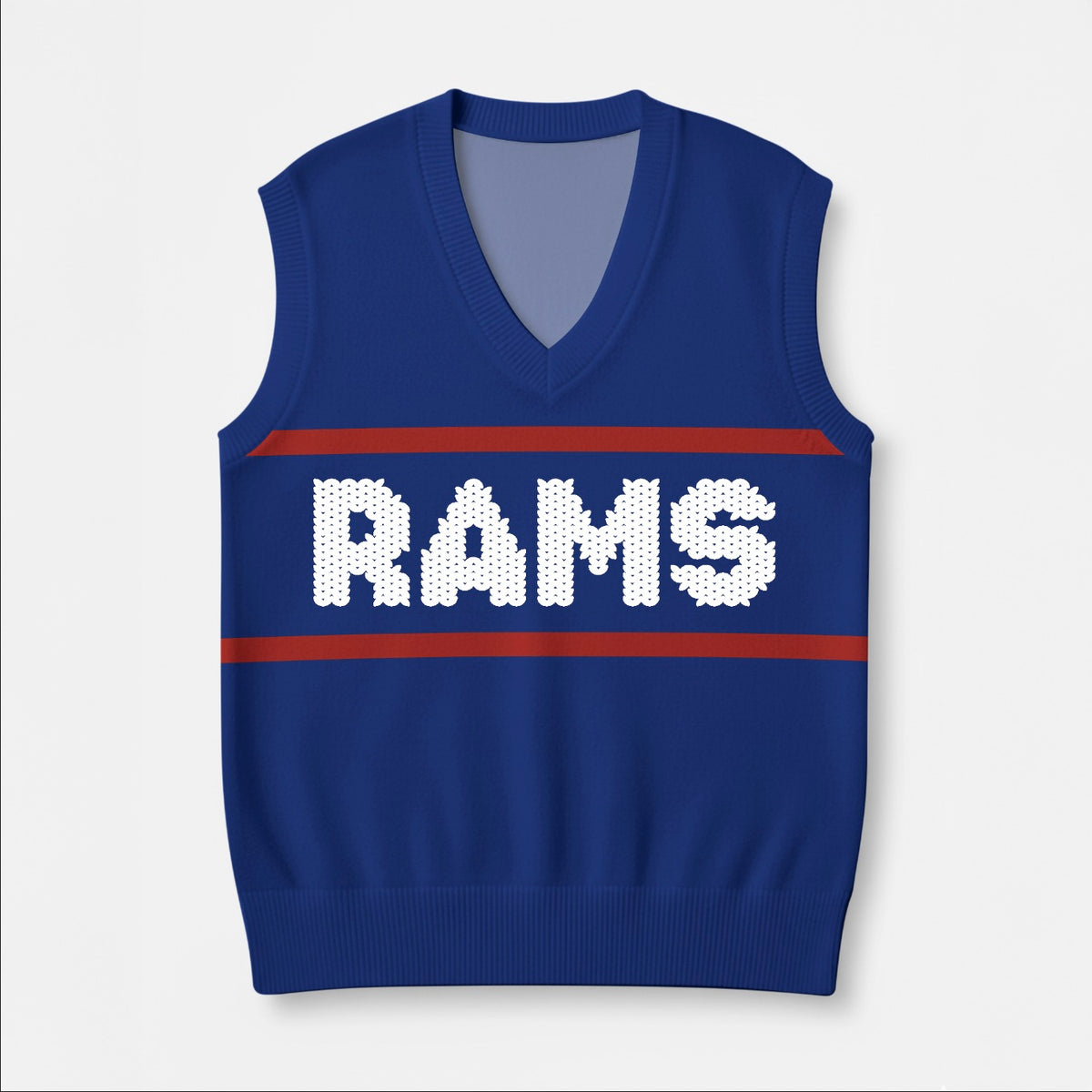 CUSTOMER REQUEST - 07/08/2026 - Cool Ram Typography Blue V-Neck Knit Sweater Vest TS02 Blue Print Your Wear