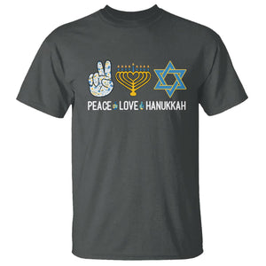 Peace Love Hanukkah Retro Chanukah Jewish Menorah Star of David T Shirt TS02 Dark Heather Printyourwear