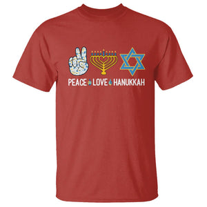 Peace Love Hanukkah Retro Chanukah Jewish Menorah Star of David T Shirt TS02 Red Printyourwear