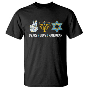 Peace Love Hanukkah Retro Chanukah Jewish Menorah Star of David T Shirt TS02 Black Printyourwear