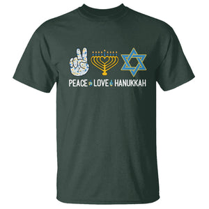 Peace Love Hanukkah Retro Chanukah Jewish Menorah Star of David T Shirt TS02 Dark Forest Green Printyourwear