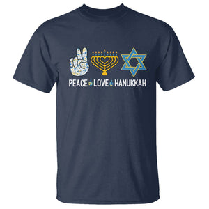 Peace Love Hanukkah Retro Chanukah Jewish Menorah Star of David T Shirt TS02 Navy Printyourwear