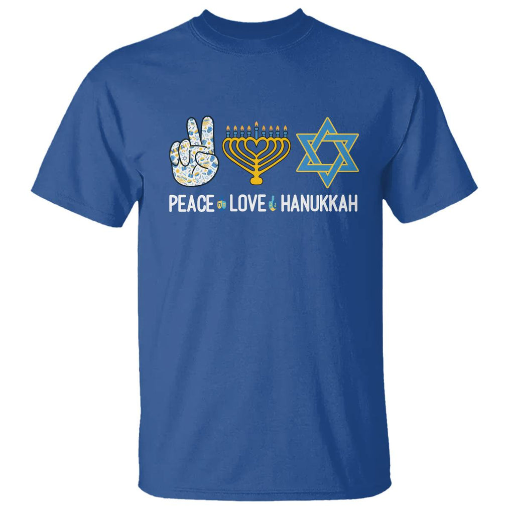 Peace Love Hanukkah Retro Chanukah Jewish Menorah Star of David T Shirt TS02 Royal Blue Printyourwear