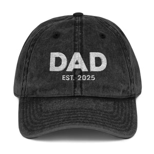 Dad Est 2025 Embroidered Distressed Baseball Cap Vintage New Dad Father's Day Gift TS02 Universal Fit White Printyourwear